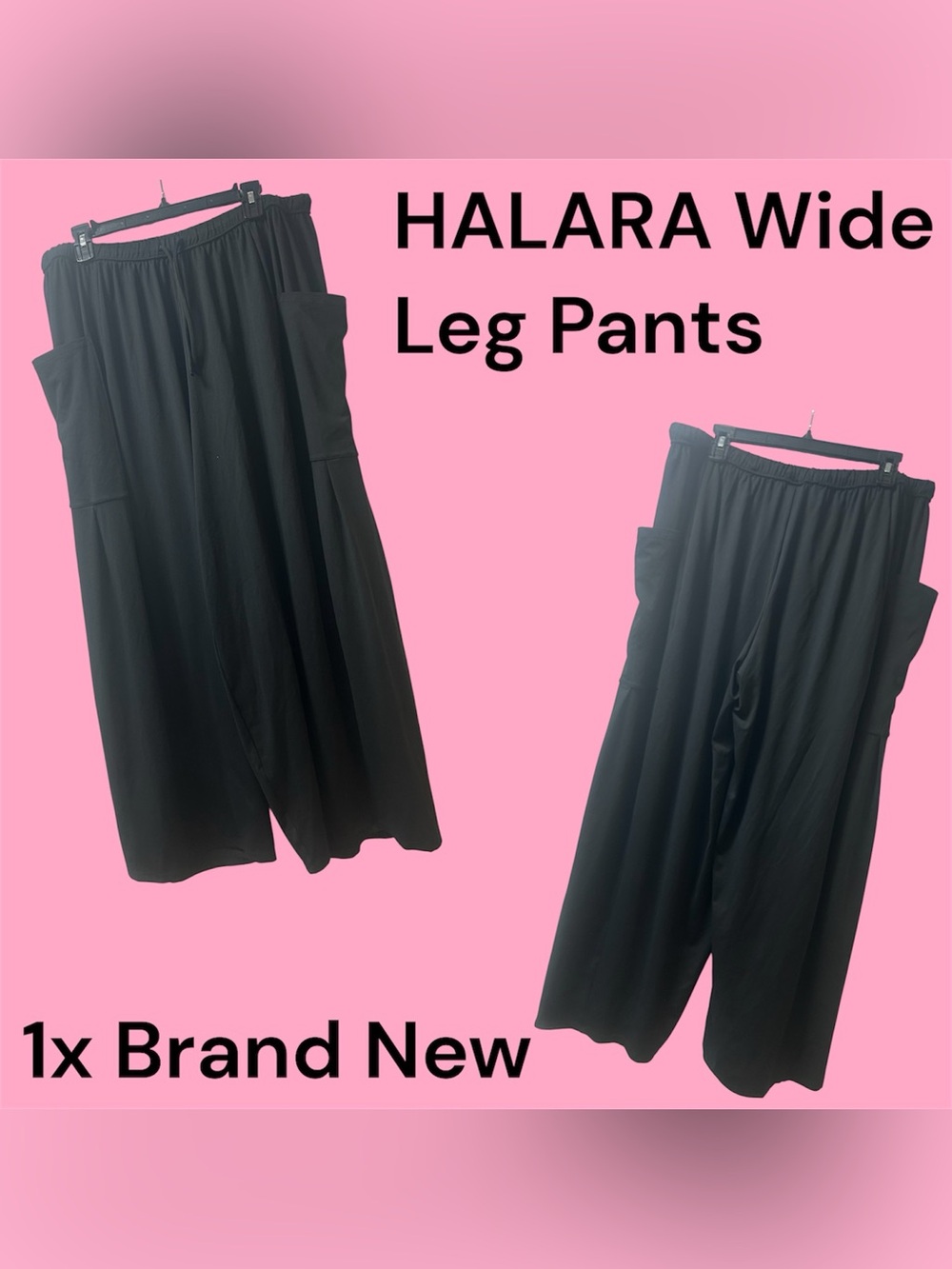 HALARA Black Wide-Leg Drawstring Pants with Pockets 1x